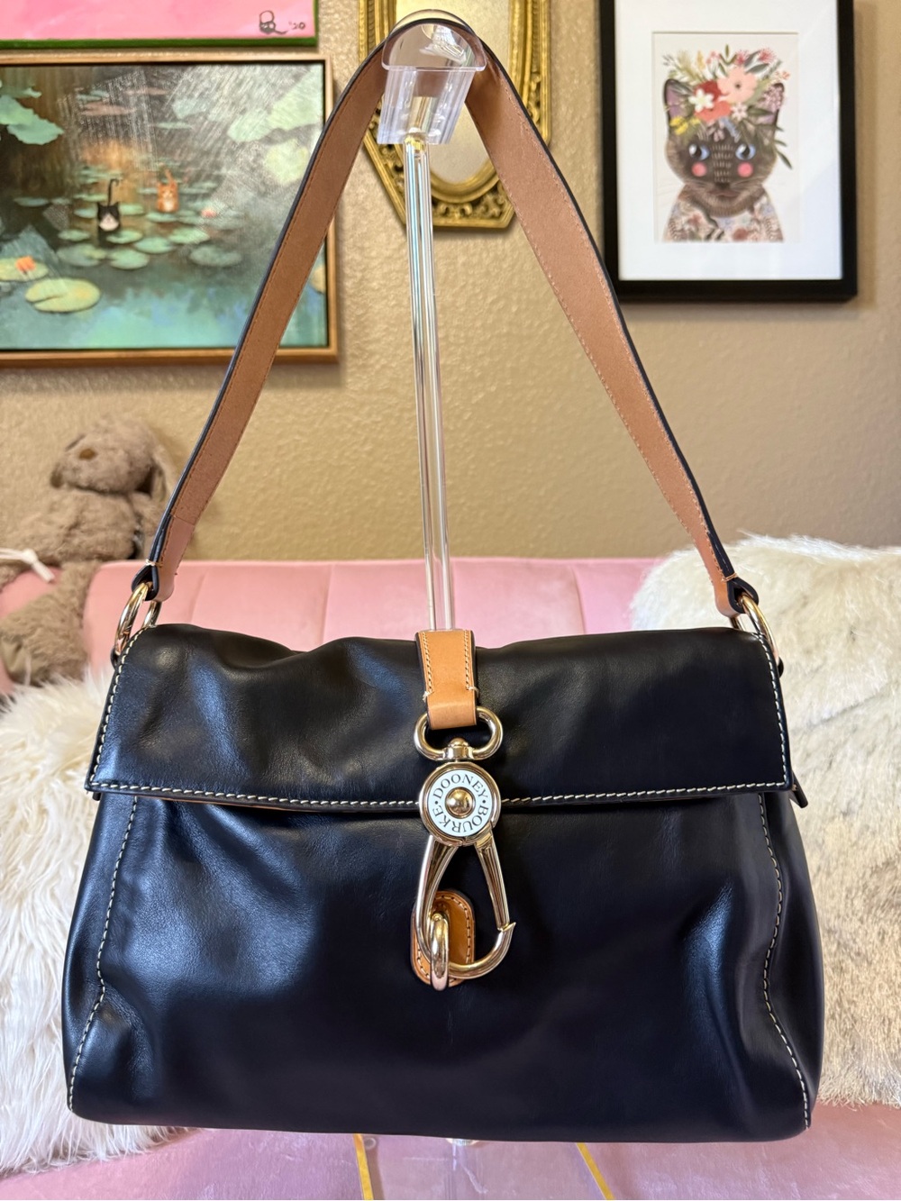 💯Auth! Dooney & Bourke Black & Brown Florentine Leather LIBBY Shoulder Bag